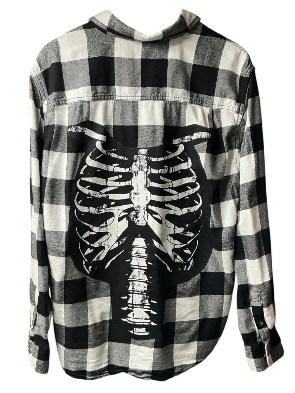 Skeleton Upcycled Flannel Ribcage Graphic Tee Grunge